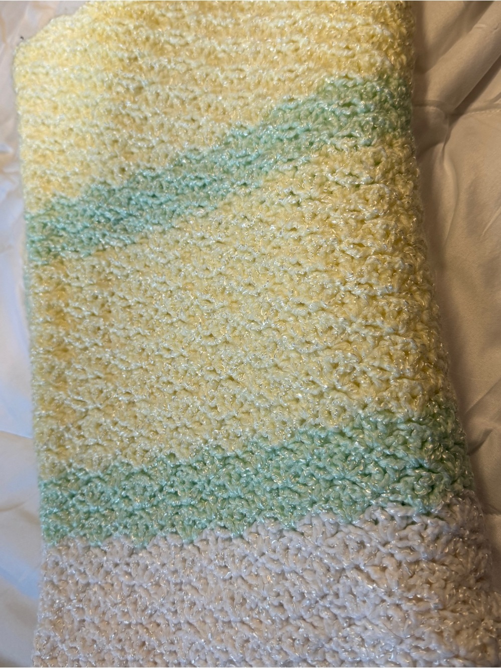 Handmade Pastel Yellow, white & Mint Crochet Baby Blanket - Picture 4 of 5